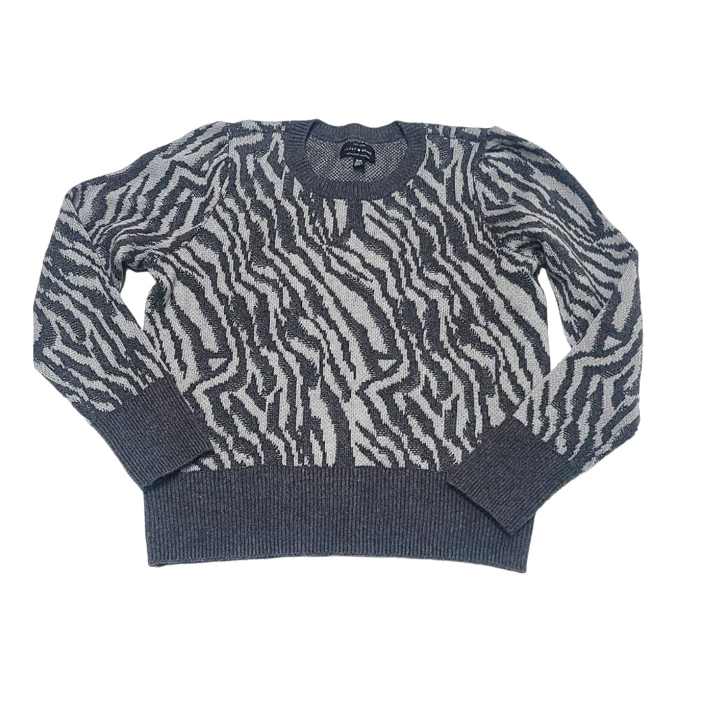 Lucky Brand gray zebra stipe sweater women's medium pullover